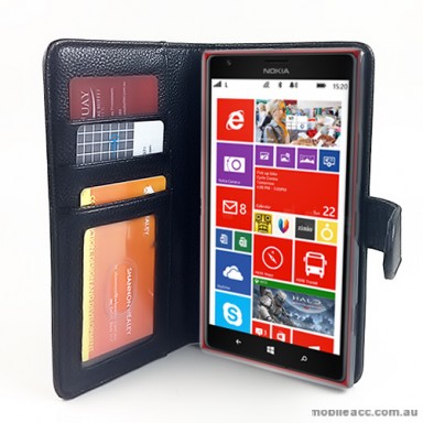Synthetic Leather Wallet Case for Nokia Lumia 1520 - Black