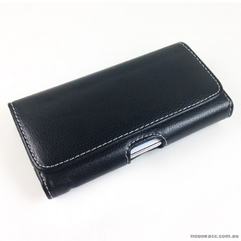 Litchi Skin Synthetic Leather Side Pouch for Universal phone size 5.5-5.7 inches - Black