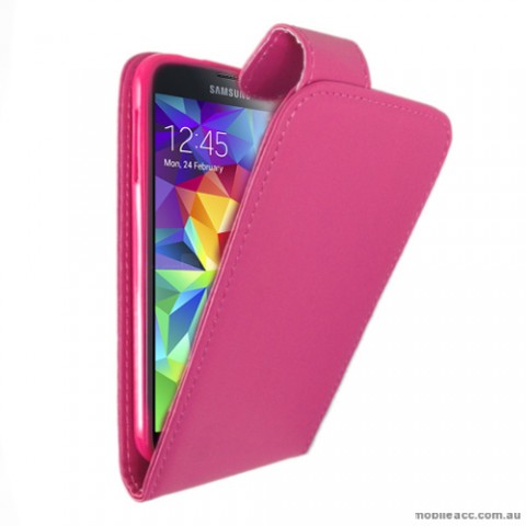 Synthetic Leather Flip Case Cover for Samsung Galaxy S5 - Hot Pink