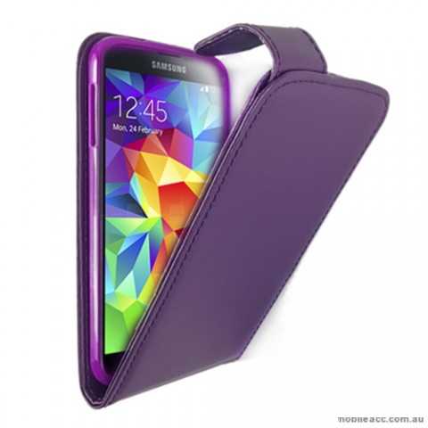 Synthetic Leather Flip Case Cover for Samsung Galaxy S5 - Purple