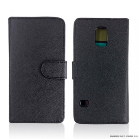 Synthetic Leather Wallet Case Cover for Samsung Galaxy S5 - Black