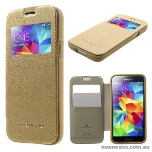 Korean WOW Window View Flip Cover for Samsung Galaxy S5 - Gold