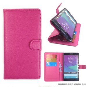 Synthetic Leather Wallet Pouch Case for Samsung Galaxy Note Edge Hot Pink