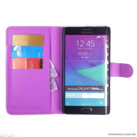 Synthetic Leather Wallet Pouch Case for Samsung Galaxy Note Edge Purple