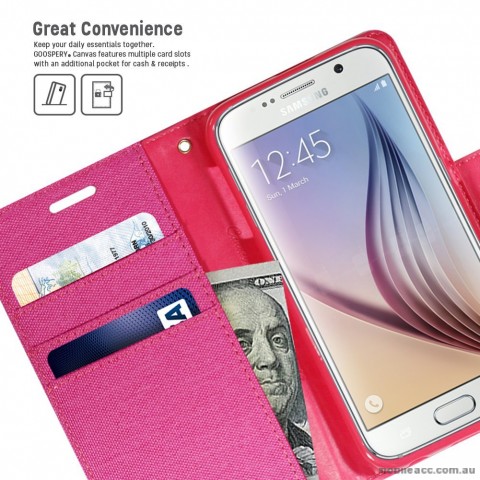 Korean Mercury Canvas Diary Wallet Case for Samsung Galaxy S6 Pink
