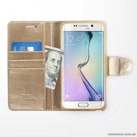 Korean Mercury Sonata Wallet Case for Samsung Galaxy S6 Edge - Gold