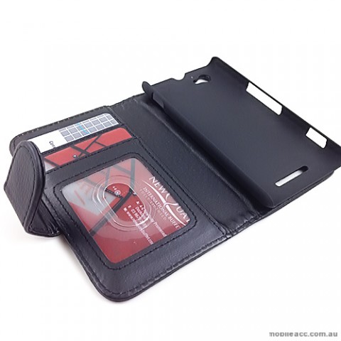 Synthetic Leather Wallet case for Sony Xperia M - Black