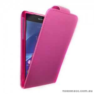 Synthetic Leather Flip Case Cover for Sony Xperia Z2 D6503 - Hot Pink