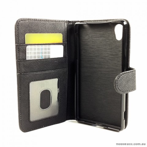 Synthetic Leather Wallet Case Cover for Sony Xperia Z2 D6503 - Black