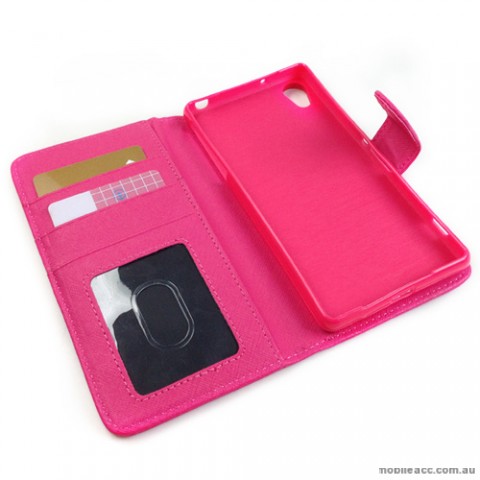 Synthetic Leather Wallet Case Cover for Sony Xperia Z2 D6503 - Hot Pink