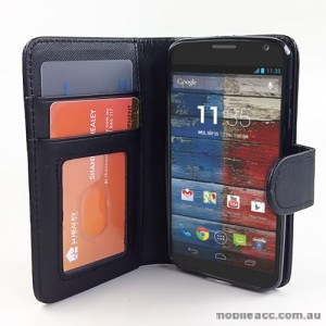 Synthetic Leather Wallet Case Cover for Motorola Moto X - Black