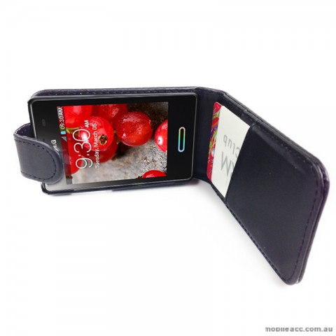 Flip Pouch Case with Card Slots for LG Optimus L3 II E425 - Black