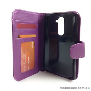 Synthetic Leather Wallet Case Cover for LG G2 D802 - Purple