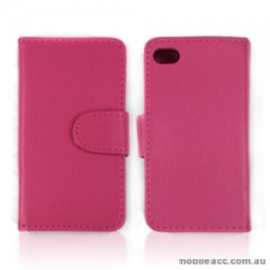 Synthetic PU Leather Wallet Case Cover for Apple iPhone 4S / 4 - Pink