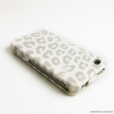GOOD Quality Leopard Pattern Flip Case for Apple iPhone 4S / 4 - White