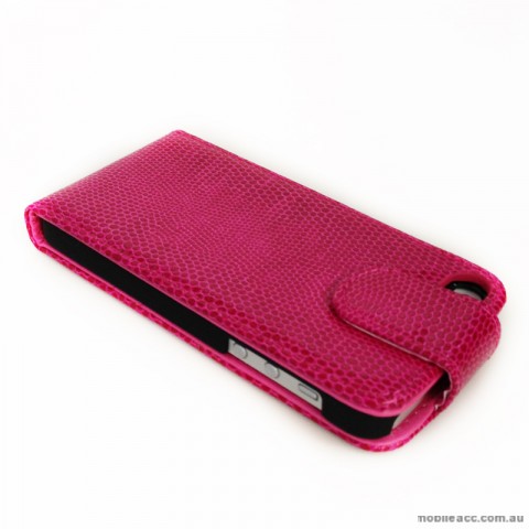 Snake Skin Leather Flip Case for iPhone 5/5S/SE - Hot Pink