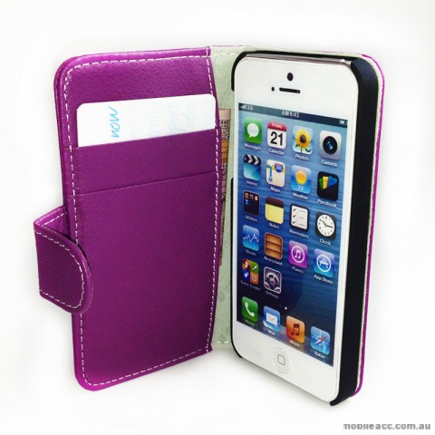 Melkco Synthetic Leather Wallet Case for iPhone 5/5S/SE - Purple