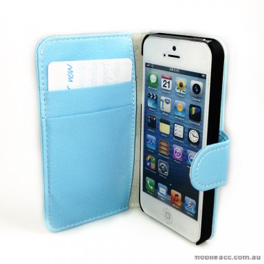 Melkco Synthetic Leather Wallet Case for iPhone 5/5S/SE - Blue