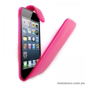 Synthetic PU Leather Flip Pouch Case for Apple iPod Touch 5 - Hot Pink