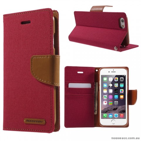 Korean Mercury Daily Canvas Diary Wallet Case for iPhone 6/6S Red