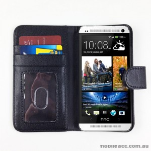 Synthetic Leather Wallet Case for HTC One mini M4 - Black