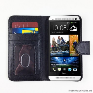 Synthetic Leather Wallet Case for HTC One mini M4 - Black