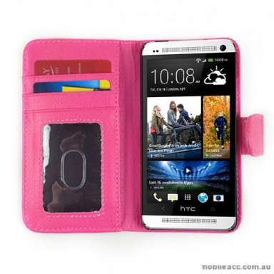 Synthetic Leather Wallet Case for HTC One mini M4 - Hot Pink