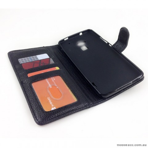 Synthetic Leather Wallet Case for HTC One Max T6 - Black