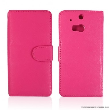 Synthetic Leather Wallet Case Cover for HTC One M8 - Hot Pink