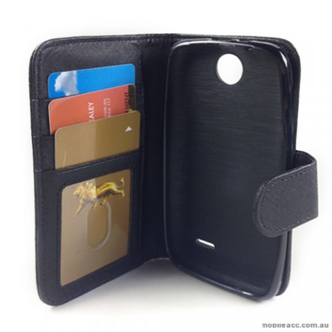 Synthetic Leather Wallet Case Cover for HTC Desire 310 - Black