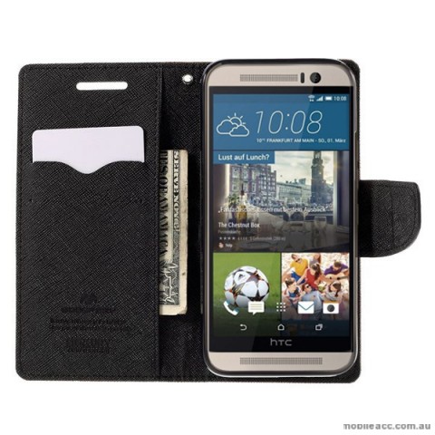 Korean Mercury Fancy Diary Wallet Case for HTC One M9 - Black