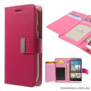 Korean Mercury Rich Diary Double Wallet Case for HTC one M9 - Hot Pink