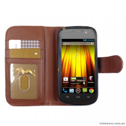Synthetic Leather Wallet Case for Telstra Dave 4G T83 × 2- Brown