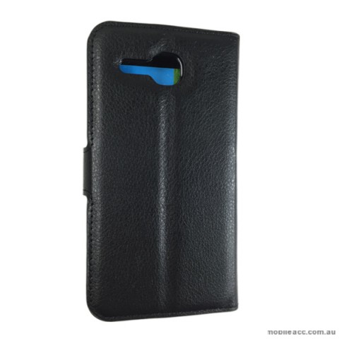 Litchi Skin Wallet Case Cover for Huawei Ascend Y600 - Black