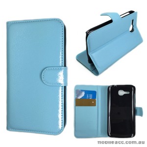 Litchi Skin Wallet Case Cover for Huawei Ascend Y600 - Blue