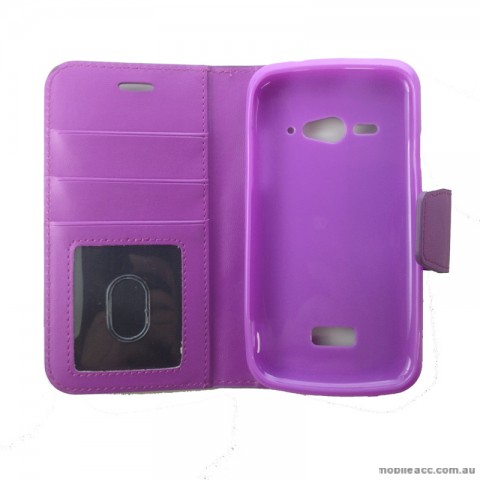 Synthetic Leather Wallet Case for Telstra Tough Max Purple