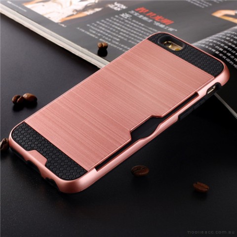 Rugged Shockproof Tough Back Case With Side Card Slot For iPhone 6/6s - Rose Gold