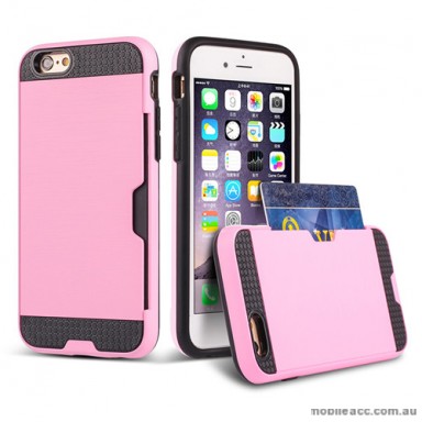 Rugged Shockproof Tough Back Case With Side Card Slot For iPhone  6+/6S+ - Light Pink