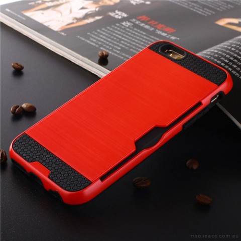 Rugged Shockproof Tough Back Case With Side Card Slot For iPhone 6+/6S+  - Red