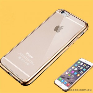 Rubber Metal Bumper Frame TPU Gel Back Case Cover Skin For iPhone 6/6S - Gold