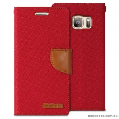 Korean Mercury Canvas Diary Wallet Case For Samsung Galaxy S7 - Red
