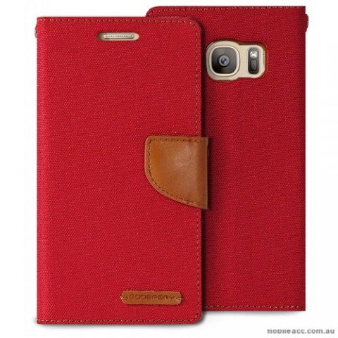Korean Mercury Canvas Diary Wallet Case For Samsung Galaxy S7 Edge - Red