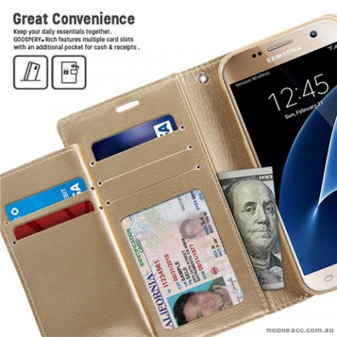 Mercury Rich Diary Wallet Case for Samsung Galaxy S7 Edge Gold