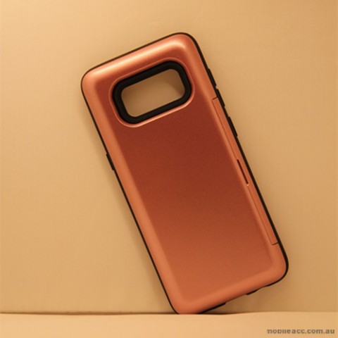 Slide Bumper Stand Case With Card Holder For Samsung Galaxy S8 Plus - Rose Gold
