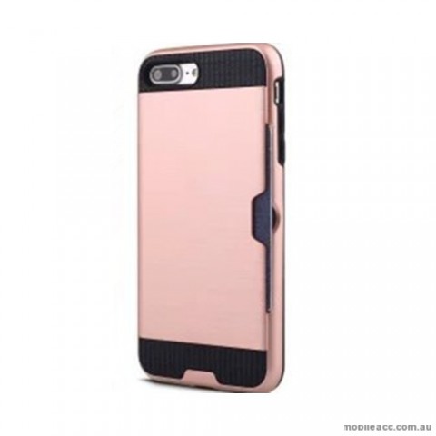 Rugged Shockproof Tough Back Case With Side Card Slot For iPhone 7 Plus  Rose Gold