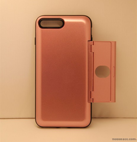 Slide Bumper Stand Case With Card Holder For iPhone 7+/8+ 5.5 inch - Rose Gold
