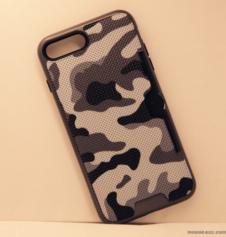 Camouflage Slim Armor Hybird Impact Bumper Card Slot Shockproof Case For iPhone 7/8 4.7 Inch - Black