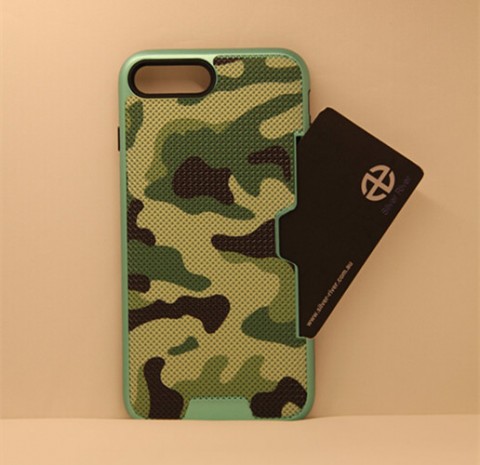 Camouflage Slim Armor Hybird Impact Bumper Card Slot Shockproof Case For iPhone 7/8 4.7 Inch - Green