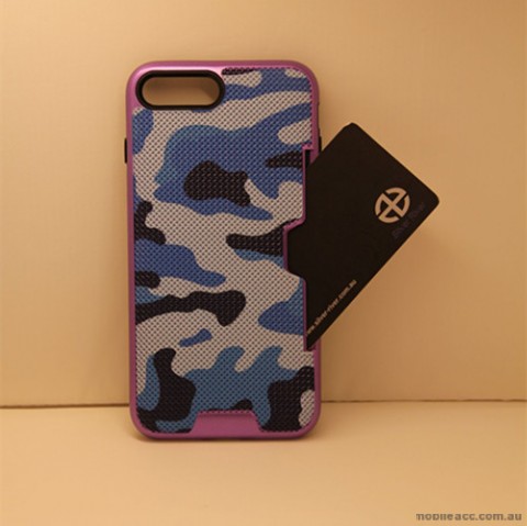 Camouflage Slim Armor Hybird Impact Bumper Card Slot Shockproof Case For iPhone 7/8 4.7 Inch - Purple