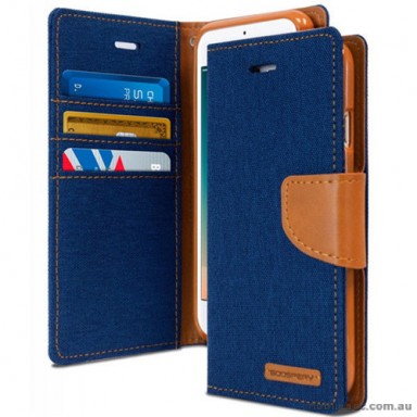 Korean Mercury Canvas Diary Diary Wallet Case Cover For iPhone X - Royal Blue